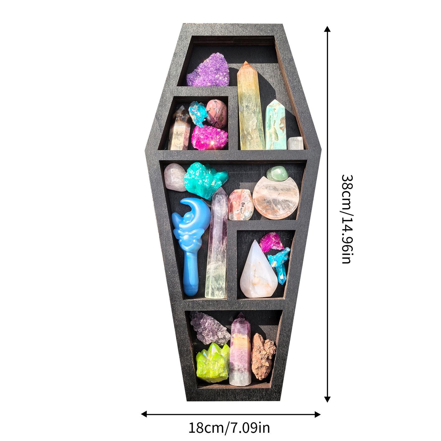 Coffin Crystal Shelf - Wooden Display Shelf for Healing Crystals, Witchy Room Decor, Gothic Altar Shelf, Spiritual Home Decor
