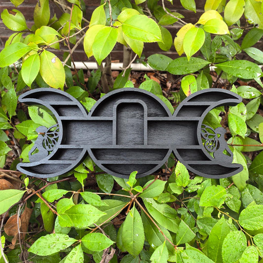 Triple Moon Shelf with Fairy Design - Crystal Display Shelf for Healing Crystals, Moon Decor, Witchy Room Decor, Spiritual Decor, Boho Decor