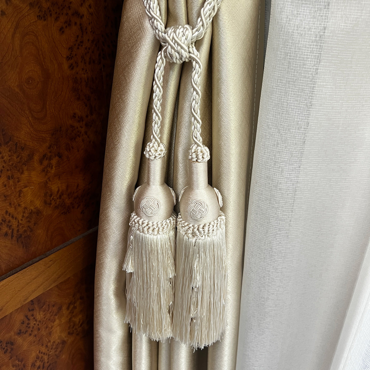 2 Pack Luxury Double Tassel Curtain Tieback, 23.62 in Total Length – Handcrafted Decorative Rope Holdback for Drapes and Home Décor  E3558