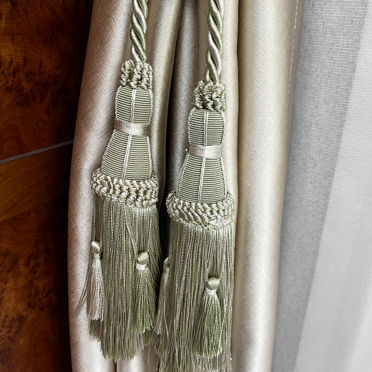 2 Pack Luxury Double Tassel Curtain Tieback, 27 in Total Length – Handcrafted Decorative Rope Holdback for Drapes, Curtains, and Home Décor E97187