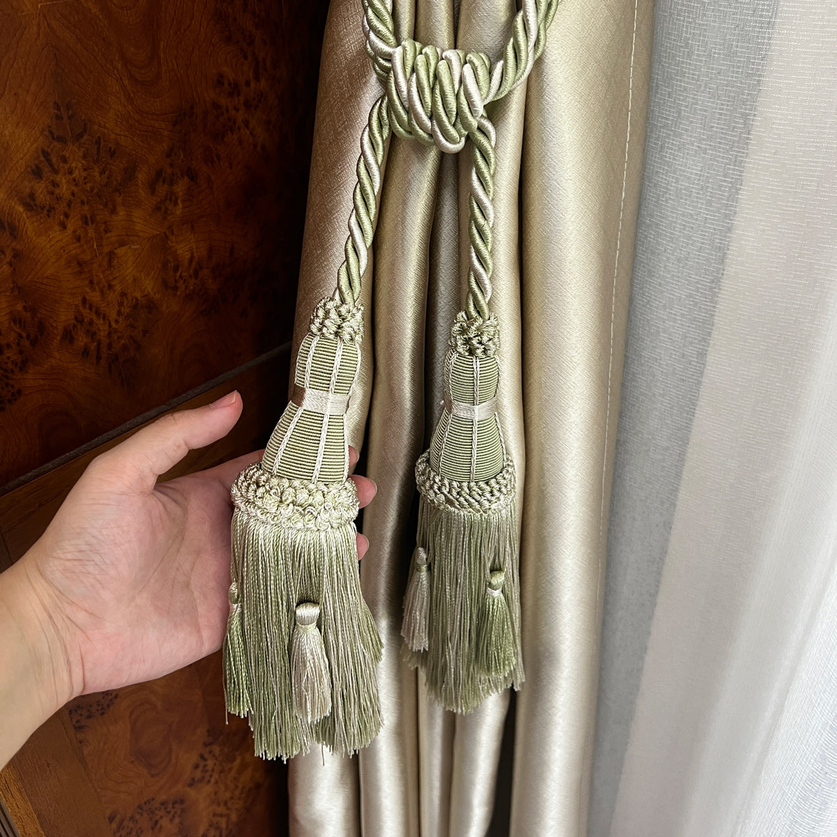 2 Pack Luxury Double Tassel Curtain Tieback, 27 in Total Length – Handcrafted Decorative Rope Holdback for Drapes, Curtains, and Home Décor E97187