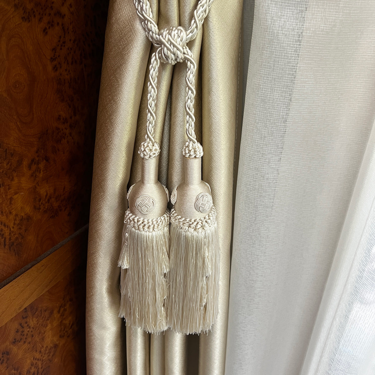 2 Pack Luxury Double Tassel Curtain Tieback, 23.62 in Total Length – Handcrafted Decorative Rope Holdback for Drapes and Home Décor  E3558