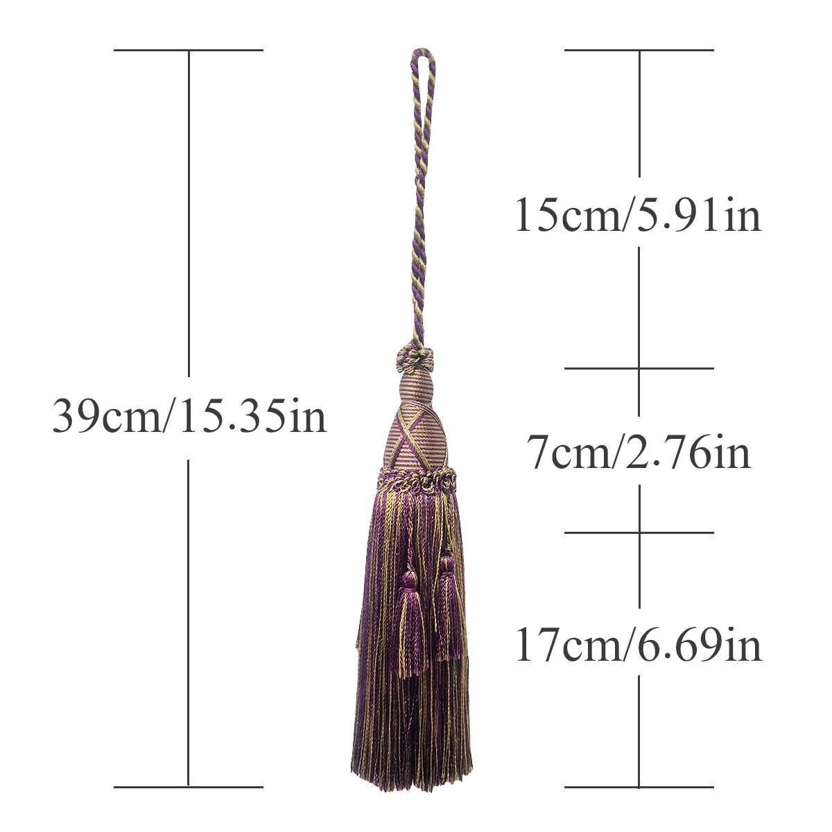 1 Pack Elegant Long Decorative Tassel with Hanging Loop, 15 in Total Length – Luxury Curtain Tieback, Door Handle Ornament, and Home Décor Accessory E96145