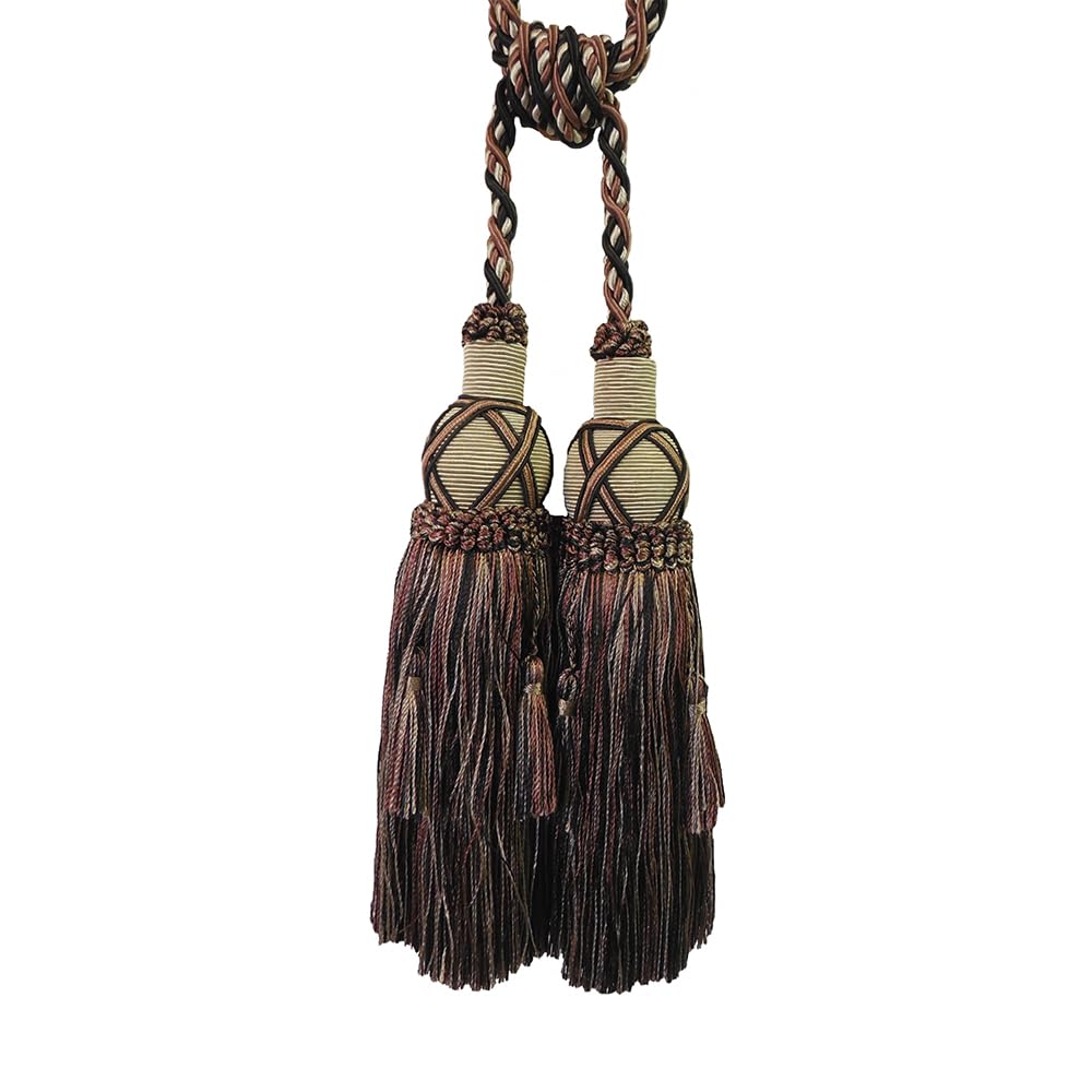 2 Pack Luxury Double Tassel Curtain Tieback, 26 in Total Length – Handcrafted Decorative Rope Holdback for Drapes & Home Interior Styling E1808