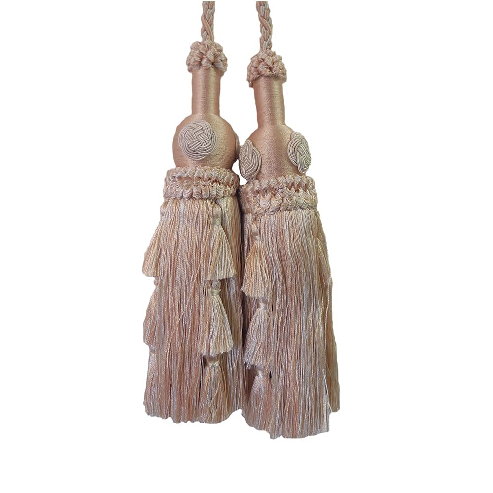 2 Pack Luxury Double Tassel Curtain Tieback, 23.62 in Total Length – Handcrafted Decorative Rope Holdback for Drapes and Home Décor  E3558