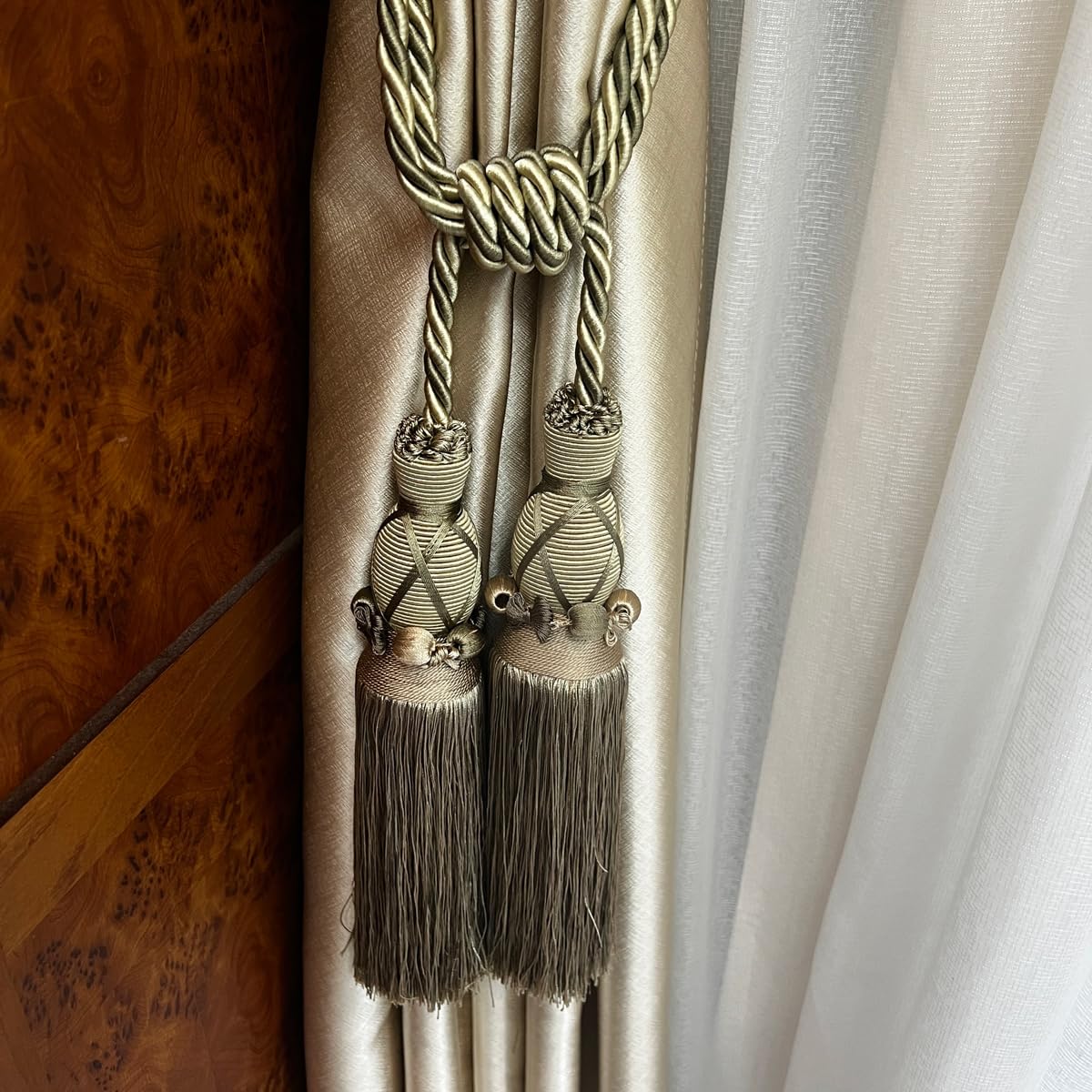 2 Pack Luxury Double Tassel Curtain Tieback, 28 in Total Length – Handcrafted Decorative Rope Holdback for Drapes & Home Interior Styling  E2530