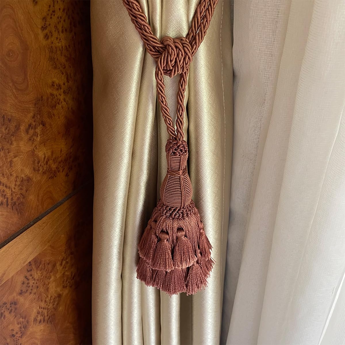 2 Pack Luxury Long Single Tassel Curtain Tieback, 36 in Total Length – Elegant Decorative Rope Holdback for Drapes and Home Décor E96295_A