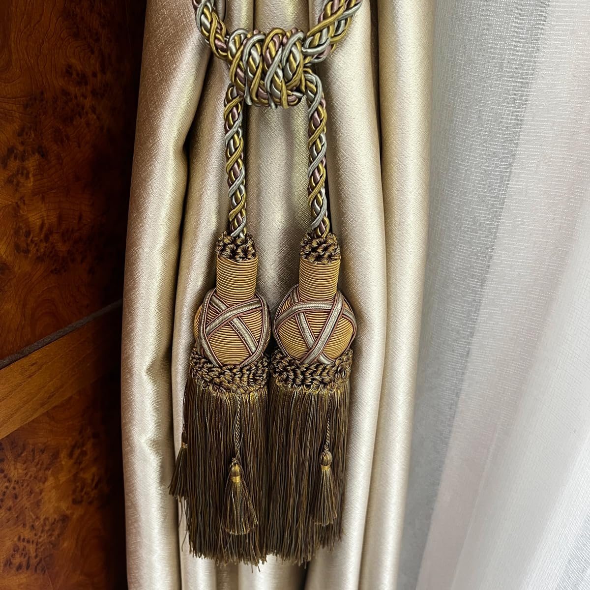 2 Pack Luxury Double Tassel Curtain Tieback, 26 in Total Length – Handcrafted Decorative Rope Holdback for Drapes & Home Interior Styling E1808