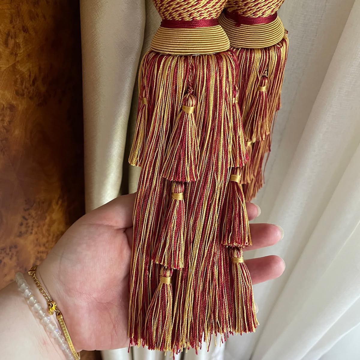 2 Pack Luxury Double Tassel Curtain Tieback, 30 in Total Length – Handcrafted Decorative Rope Holdback for Drapes and Home Interior Styling E2402