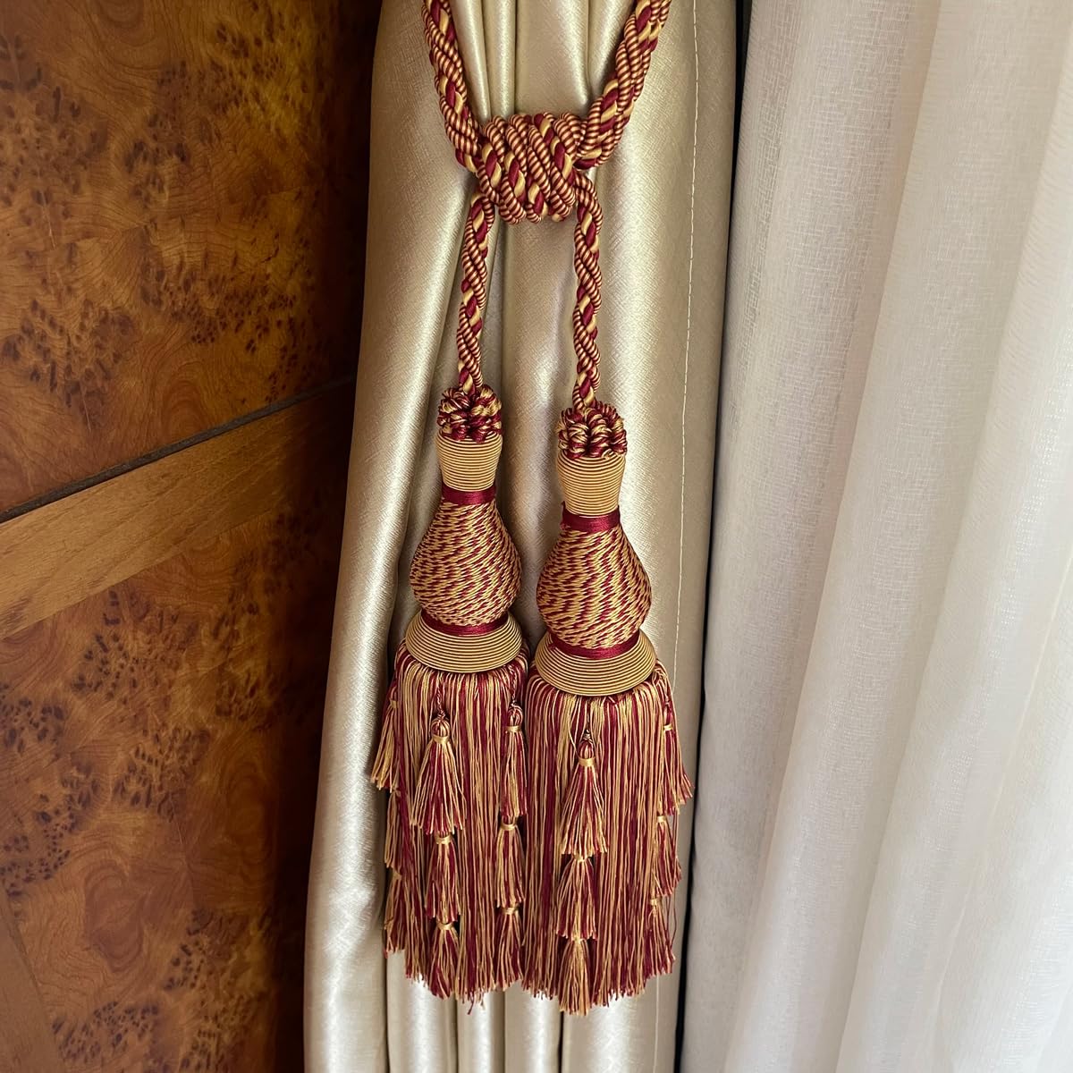 2 Pack Luxury Double Tassel Curtain Tieback, 30 in Total Length – Handcrafted Decorative Rope Holdback for Drapes and Home Interior Styling E2402