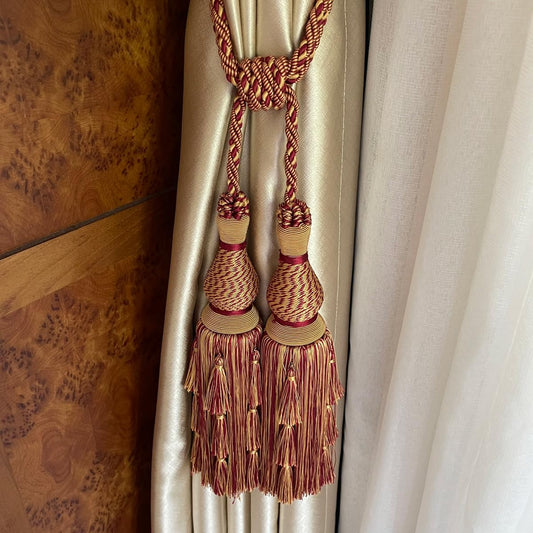 2 Pack Luxury Double Tassel Curtain Tieback, 30 in Total Length – Handcrafted Decorative Rope Holdback for Drapes and Home Interior Styling E2402
