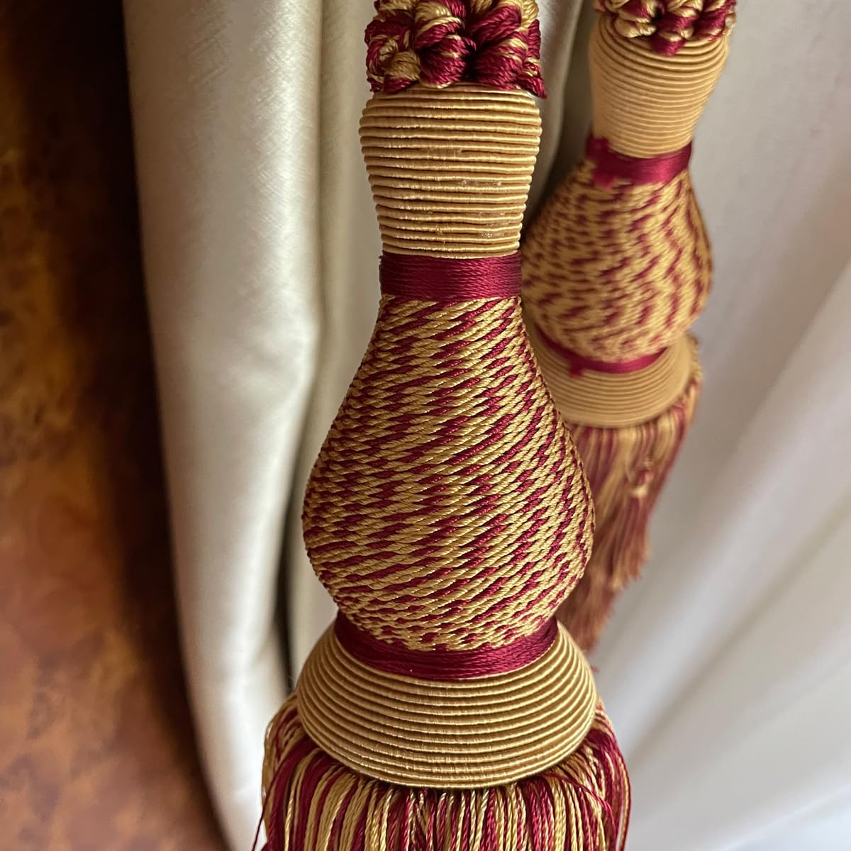 2 Pack Luxury Double Tassel Curtain Tieback, 30 in Total Length – Handcrafted Decorative Rope Holdback for Drapes and Home Interior Styling E2402