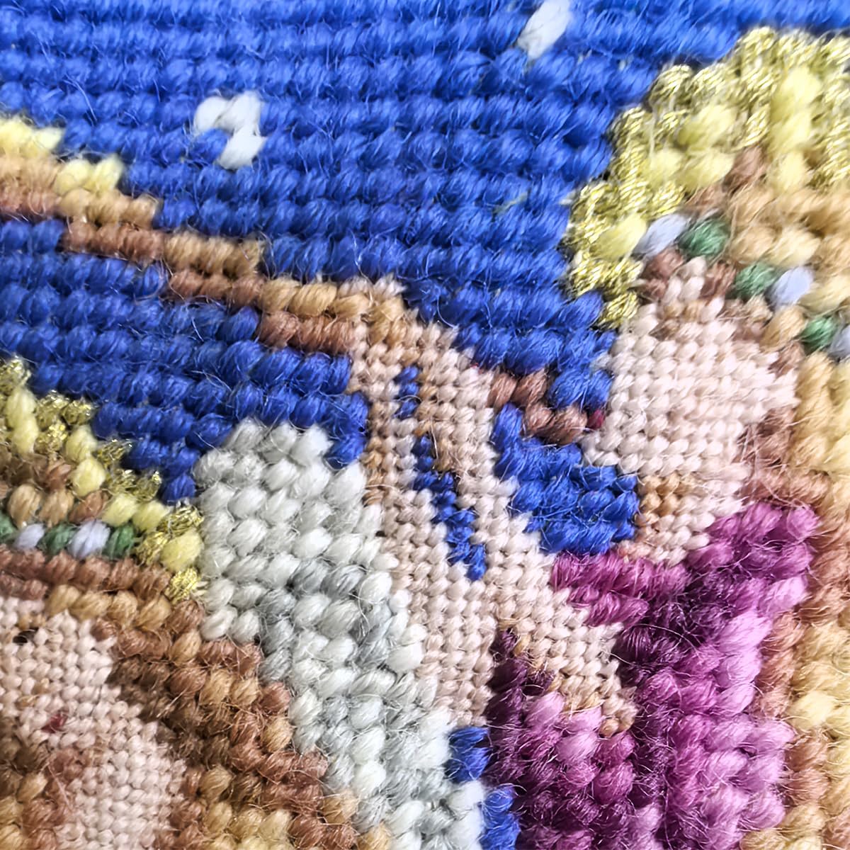 100% Wool Hand-Embroidered Christmas Stocking, 12 x 6 in – Small Handmade Needlepoint Holiday Decoration with Classic Festive Scene