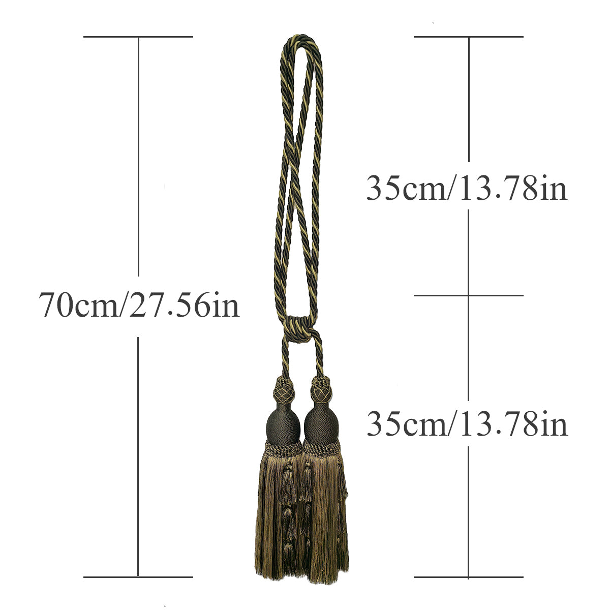2 Packs Luxury Black & Gold Double Tassel Curtain Tieback, 28 in – Handcrafted Decorative Rope Holdback for Drapes and Home Interior Styling   E2503_B