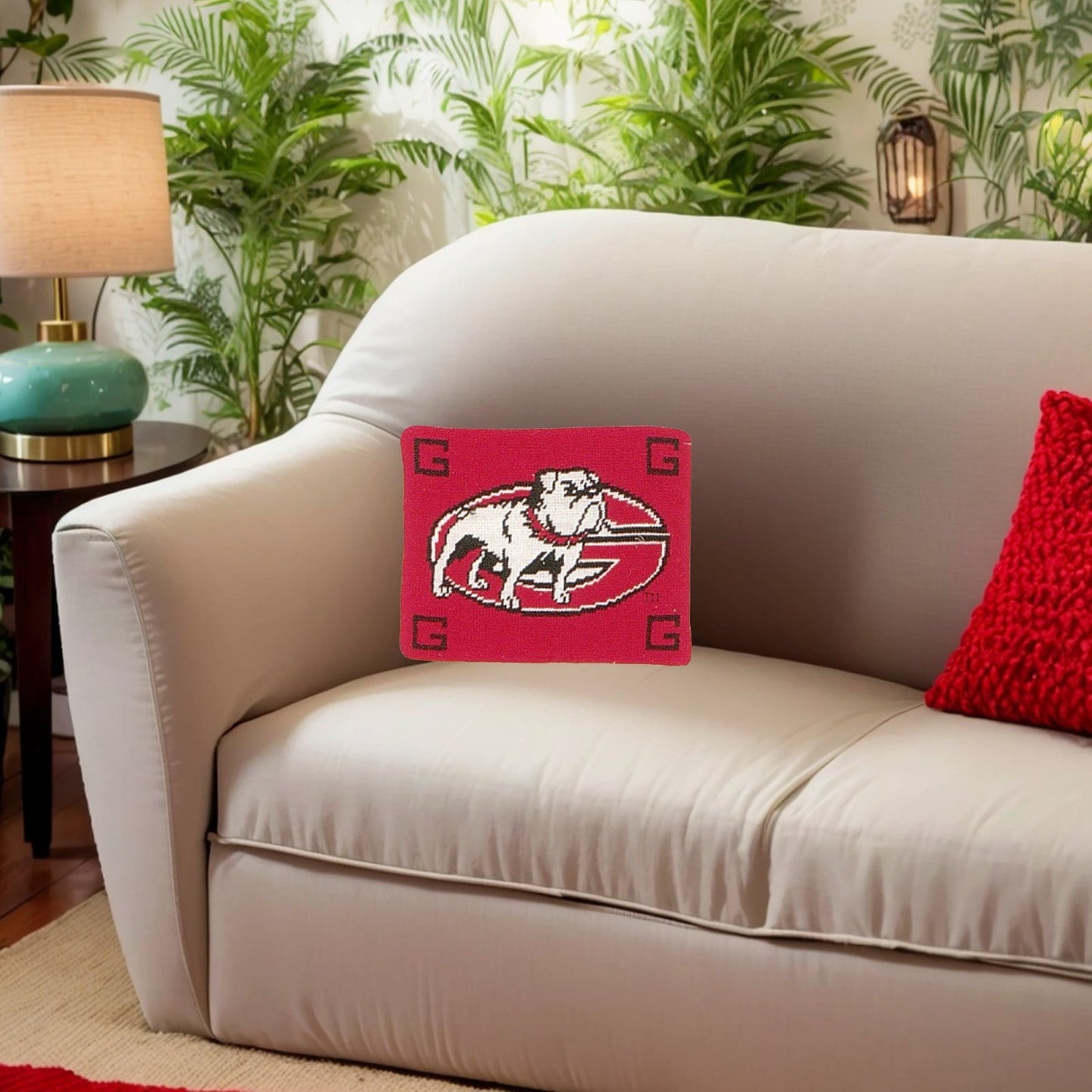 Handmade Wool Needlepoint Pillow Cover - Decorative Throw Cushion Cover - Vintage Floral Embroidery DesignG Bulldog