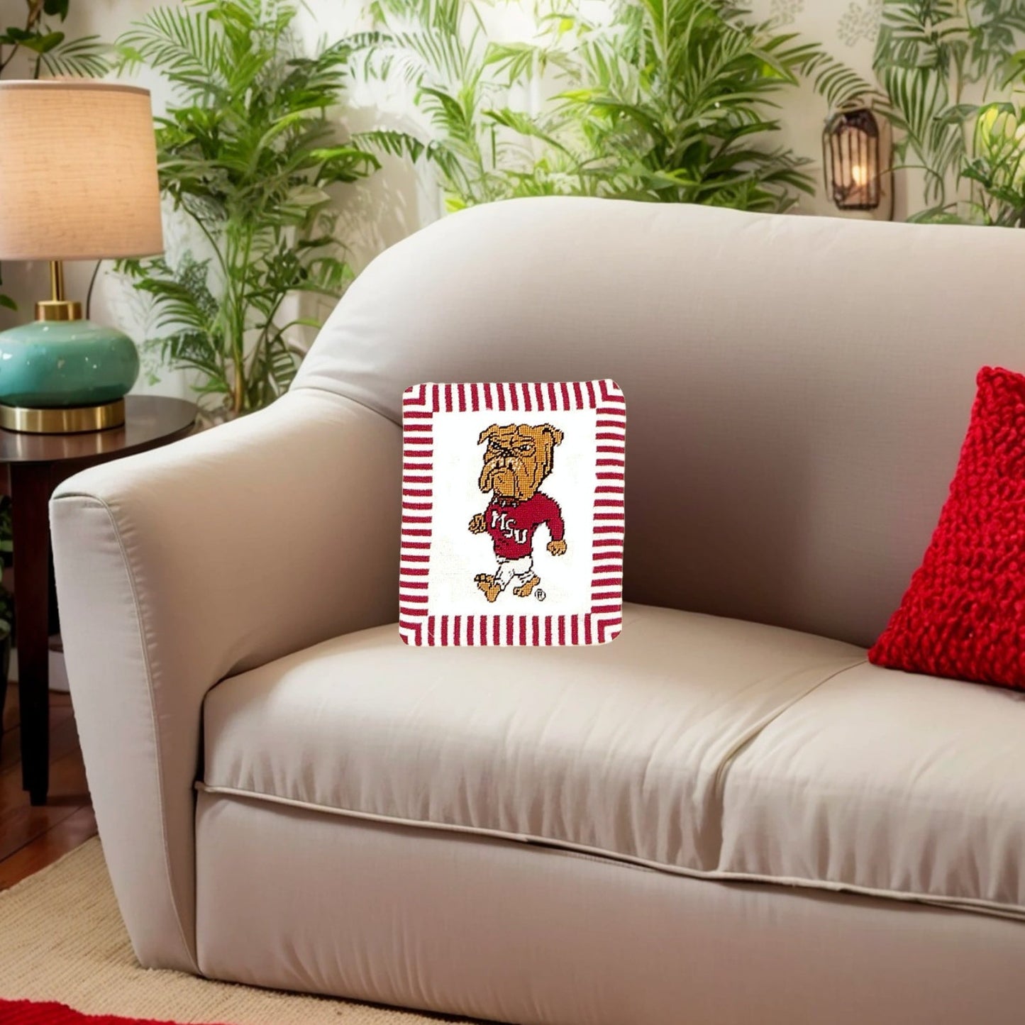 Handmade Wool Needlepoint Pillow Cover - Decorative Throw Cushion Cover - Vintage Floral Embroidery Design MSU