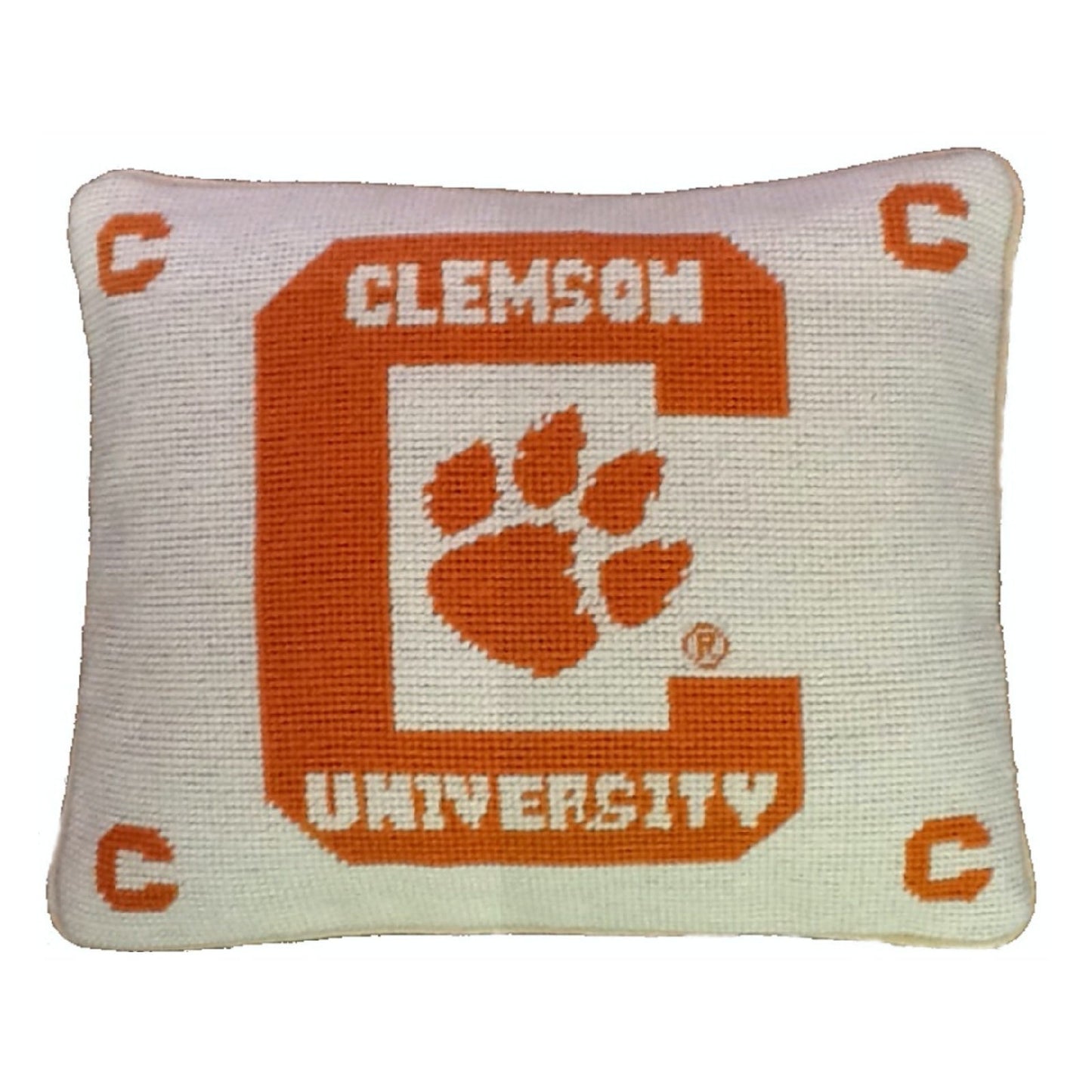 Handmade Wool Needlepoint Pillow Cover - Decorative Throw Cushion Cover - Vintage Floral Embroidery DesignClemson