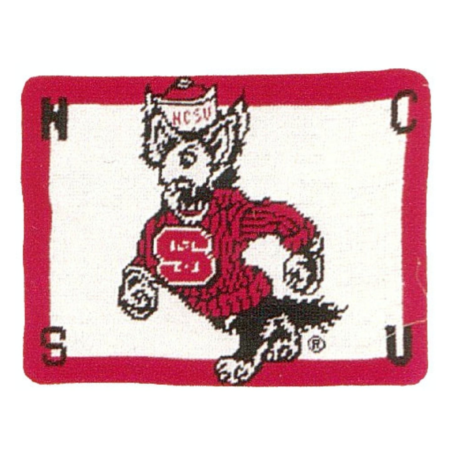 Handmade Wool Needlepoint Pillow Cover - Decorative Throw Cushion Cover - Vintage Floral Embroidery Design N C State University Red Wolf of NCSU