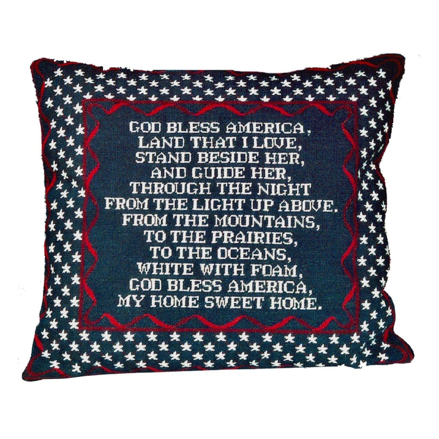 Handmade Wool Needlepoint Pillow Cover - Decorative Throw Cushion Cover - Vintage Floral Embroidery Design God Bless America