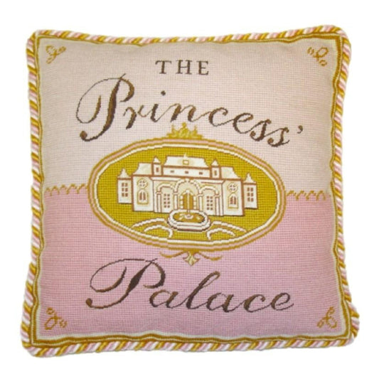 Handmade Wool Needlepoint Pillow Cover - Decorative Throw Cushion Cover - Vintage Floral Embroidery Design pricess castla with 2 color cording