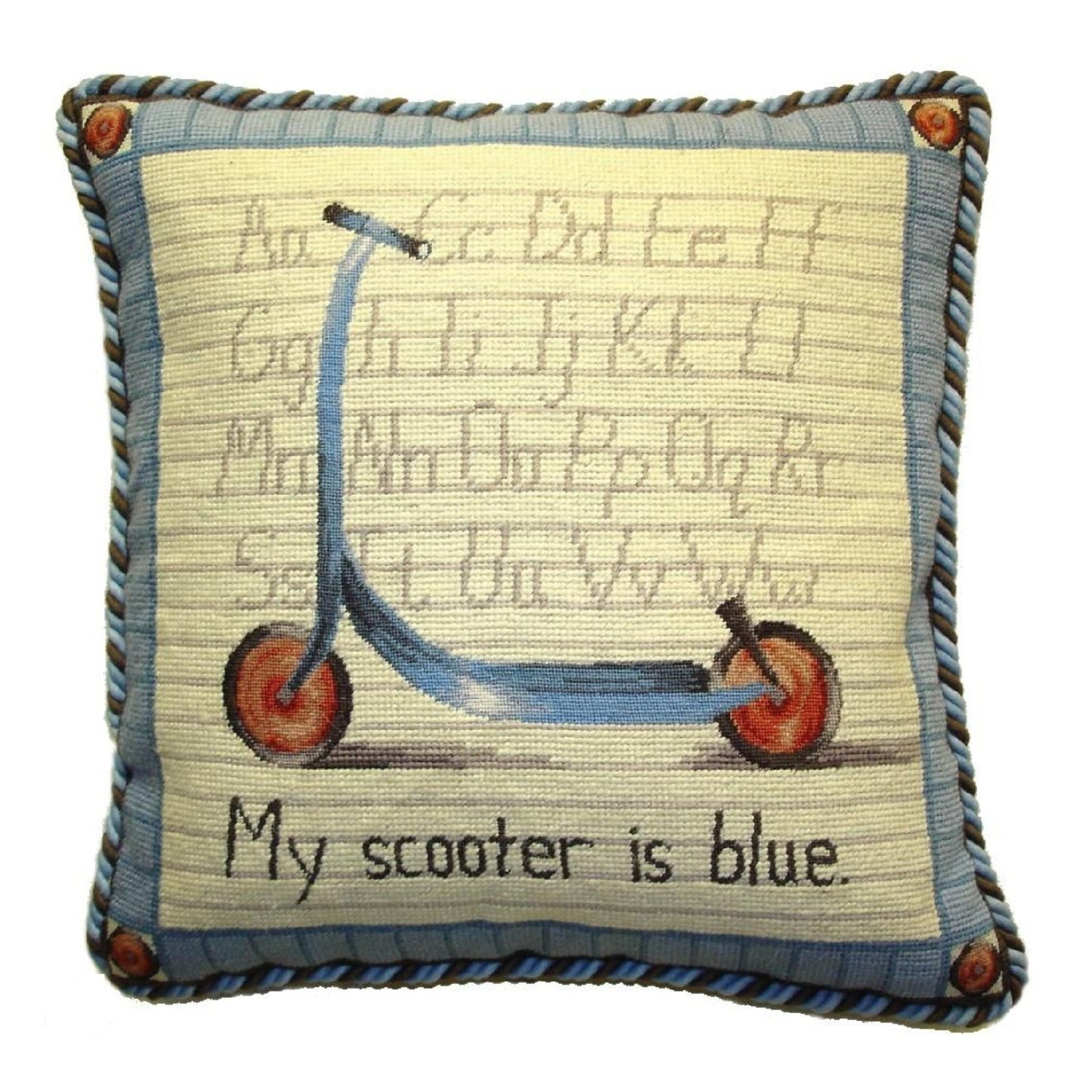 Handmade Wool Needlepoint Pillow Cover - Decorative Throw Cushion Cover - Vintage Floral Embroidery Design Scooter Lauren Hamilton Design