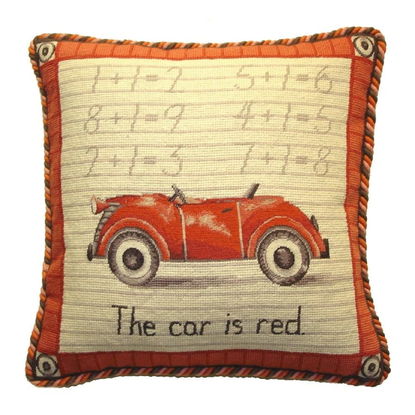 Handmade Wool Needlepoint Pillow Cover - Decorative Throw Cushion Cover - Vintage Floral Embroidery Design Car Lauren Hamilton Design