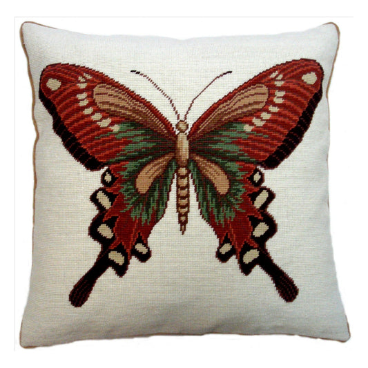 Handmade Wool Needlepoint Pillow Cover - Decorative Throw Cushion Cover - Vintage Floral Embroidery Design big butterfly
