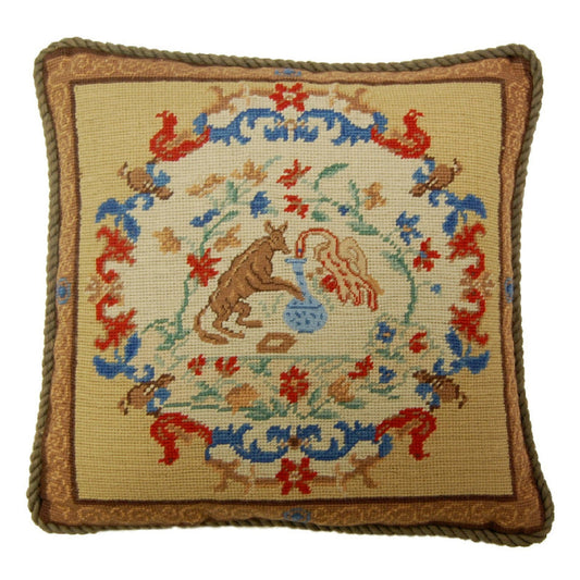 Handmade Wool Needlepoint Pillow Cover - Decorative Throw Cushion Cover - Vintage Floral Embroidery Design  rest with cording