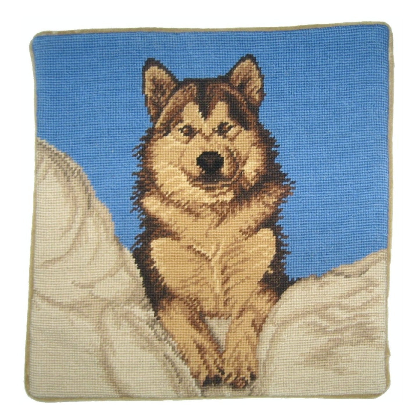 Handmade Wool Needlepoint Pillow Cover - Decorative Throw Cushion Cover - Vintage Floral Embroidery Design brown Husky