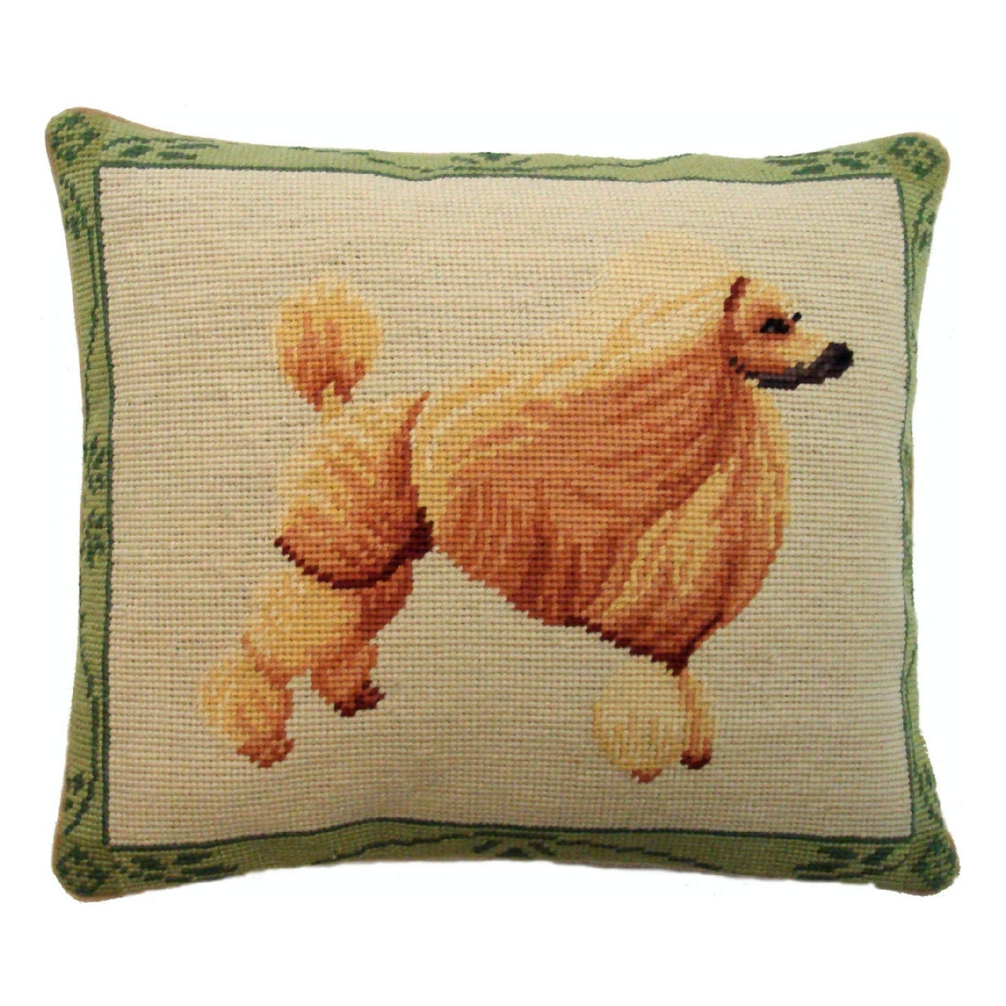 Handmade Wool Needlepoint Pillow Cover - Decorative Throw Cushion Cover - Vintage Floral Embroidery Design yellow poodle