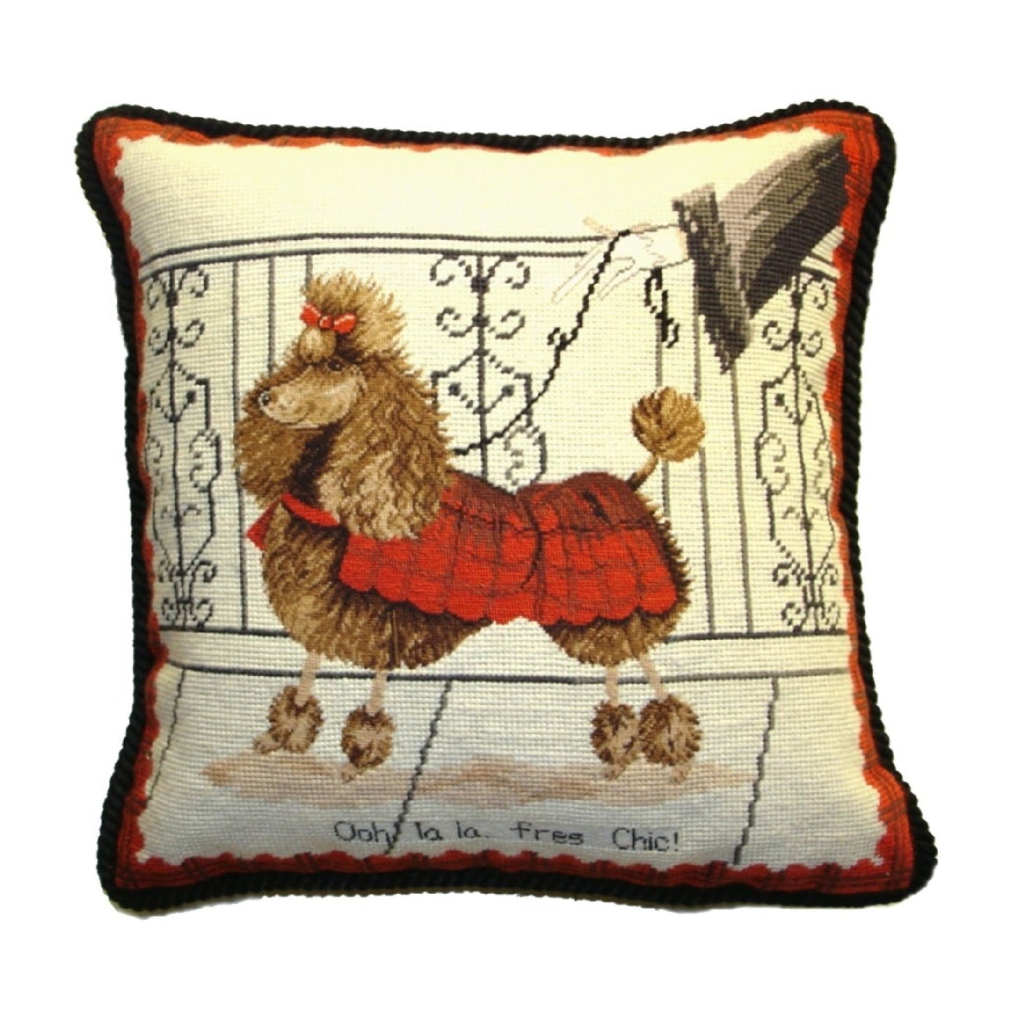 Handmade Wool Needlepoint Pillow Cover - Decorative Throw Cushion Cover - Vintage Floral Embroidery Design  with cording c