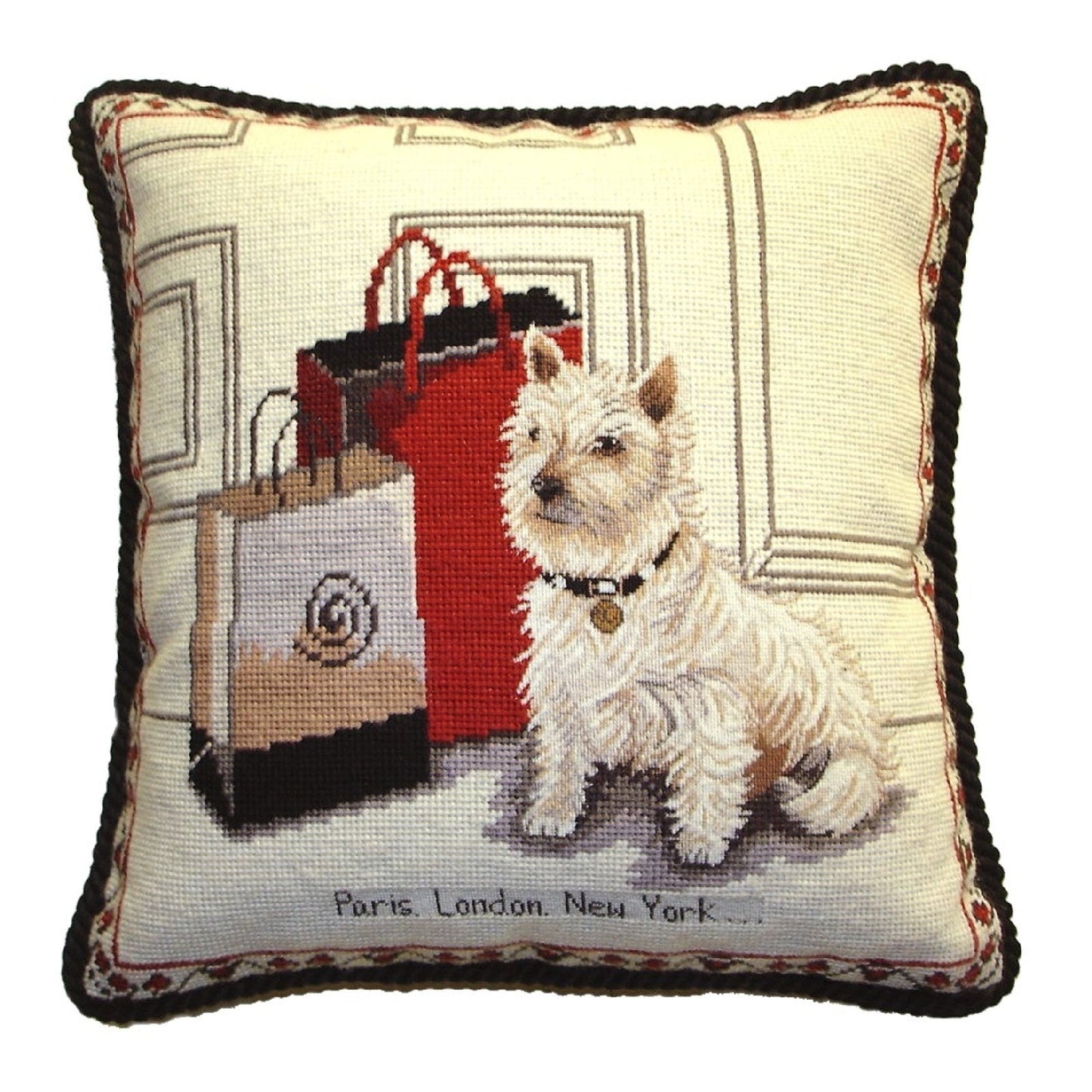 Handmade Wool Needlepoint Pillow Cover - Decorative Throw Cushion Cover - Vintage Floral Embroidery Design  with cording