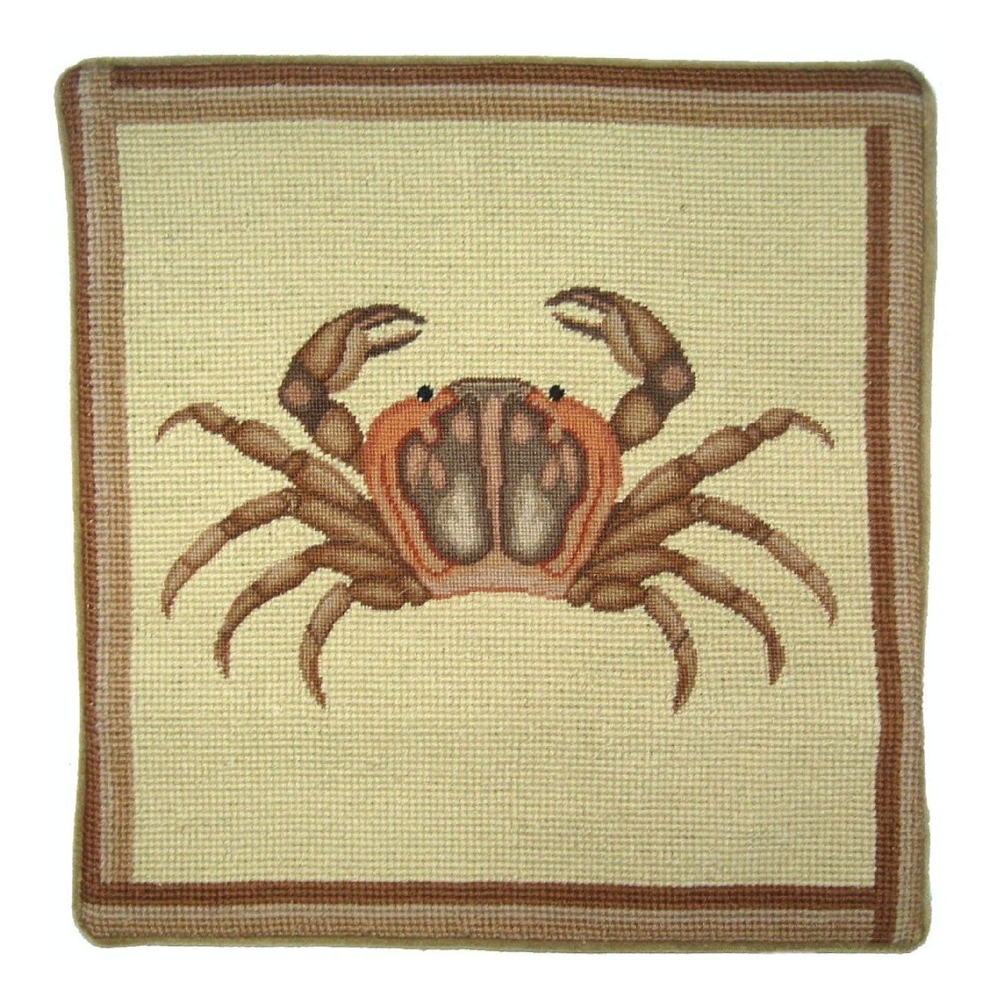 Handmade Wool Needlepoint Pillow Cover - Decorative Throw Cushion Cover - Vintage Floral Embroidery Design brown crab