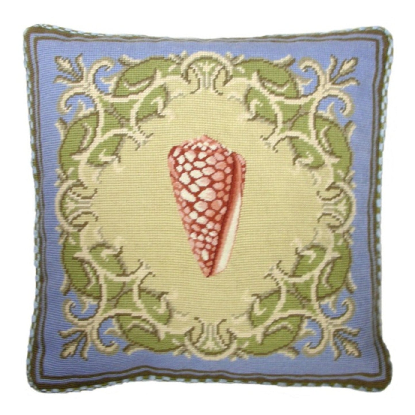 Handmade Wool Needlepoint Pillow Cover - Decorative Throw Cushion Cover - Vintage Floral Embroidery Design red shell with checker cording