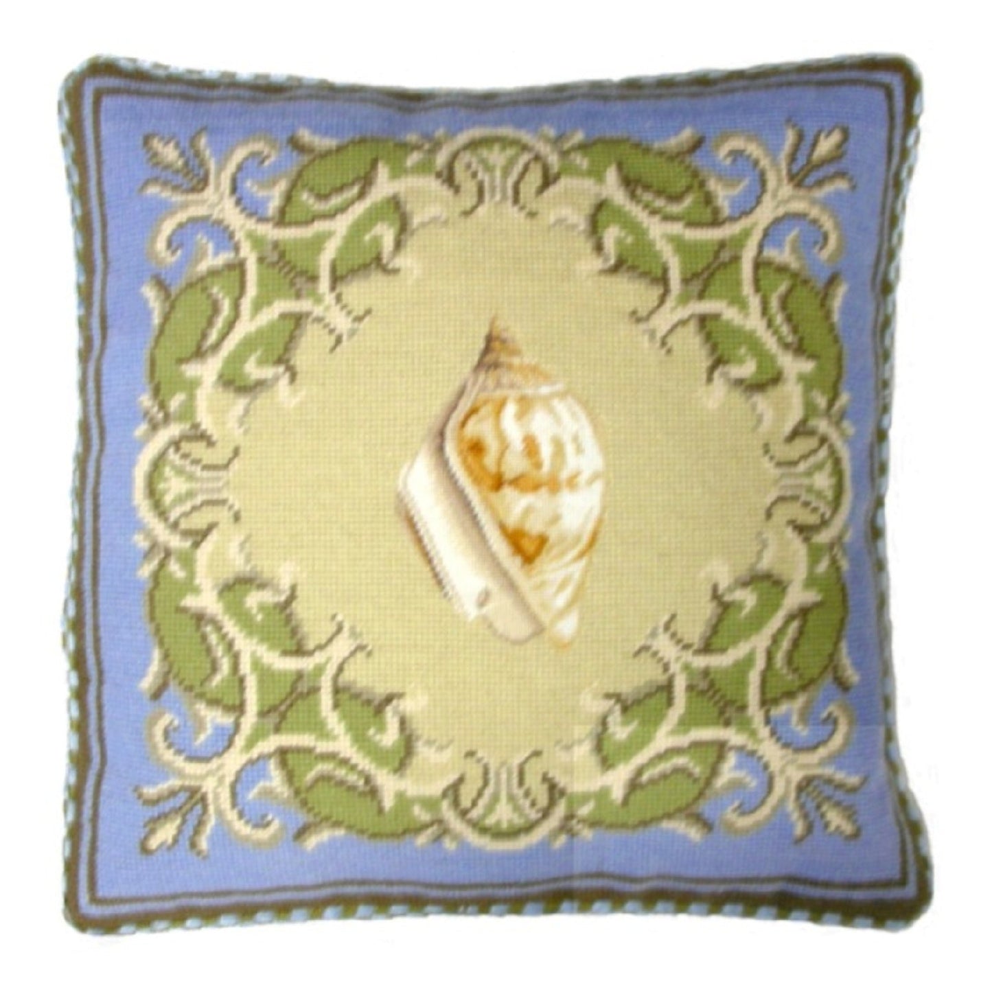 Handmade Wool Needlepoint Pillow Cover - Decorative Throw Cushion Cover - Vintage Floral Embroidery Design yellow shell with checker cording