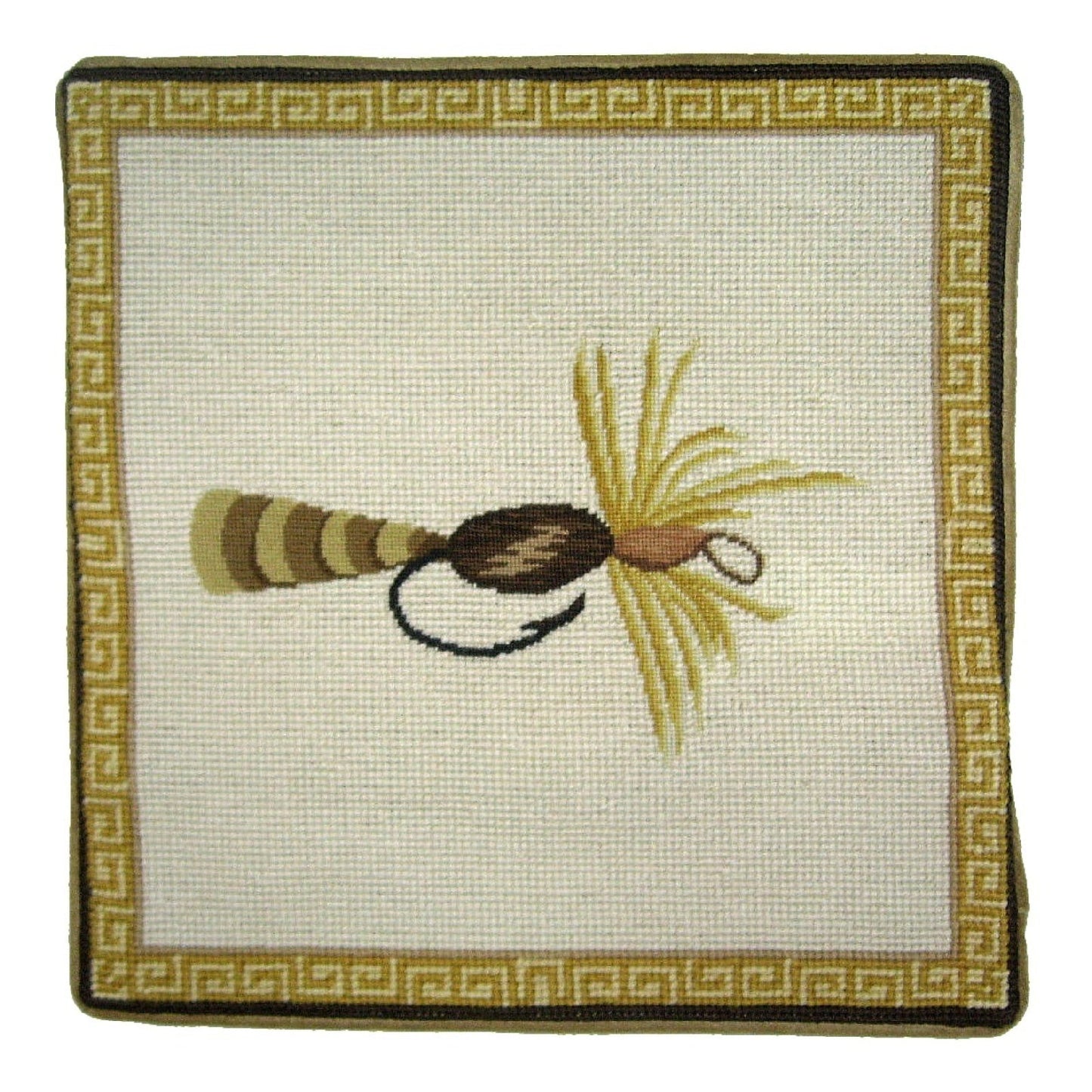 Handmade Wool Needlepoint Pillow Cover - Decorative Throw Cushion Cover - Vintage Floral Embroidery Design yellow-brown fish-hook