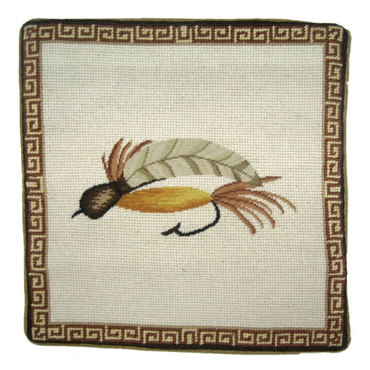 Handmade Wool Needlepoint Pillow Cover - Decorative Throw Cushion Cover - Vintage Floral Embroidery Design Fienst  white feather fish-hook