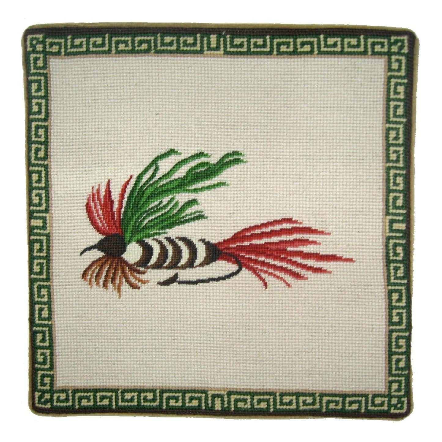 Handmade Wool Needlepoint Pillow Cover - Decorative Throw Cushion Cover - Vintage Floral Embroidery Design Fienst  red-green fish-hook