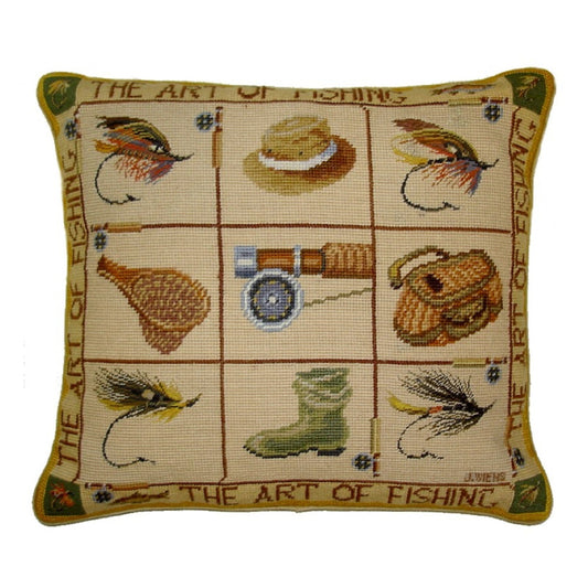 Handmade Wool Needlepoint Pillow Cover - Decorative Throw Cushion Cover - Vintage Floral Embroidery Design James Wienss designThe art of fishing, &