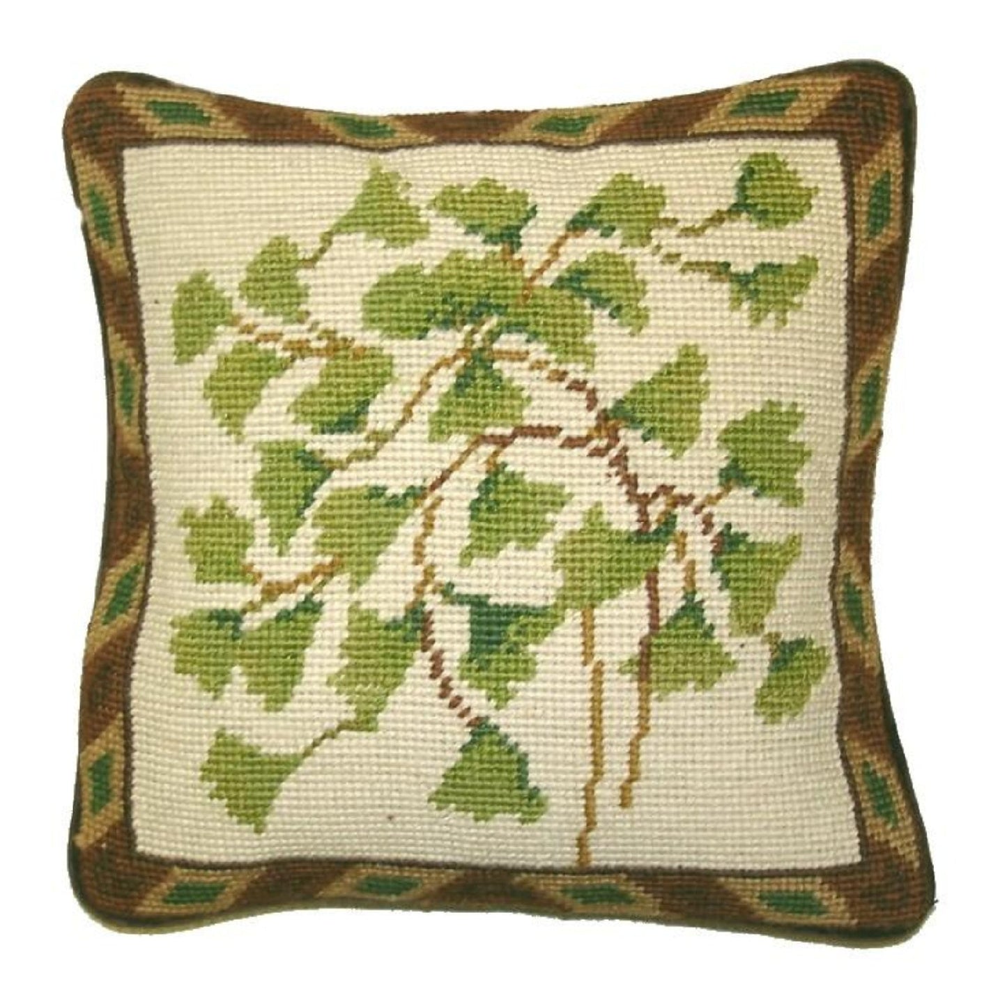 Handmade Wool Needlepoint Pillow Cover - Decorative Throw Cushion Cover - Vintage Floral Embroidery Design small leaves