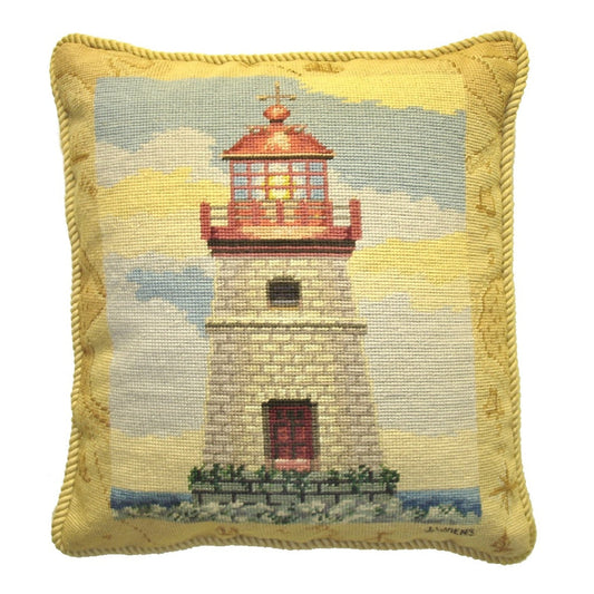 Handmade Wool Needlepoint Pillow Cover - Decorative Throw Cushion Cover - Vintage Floral Embroidery Design James Winess designMapped lighthouse II, &  with cording