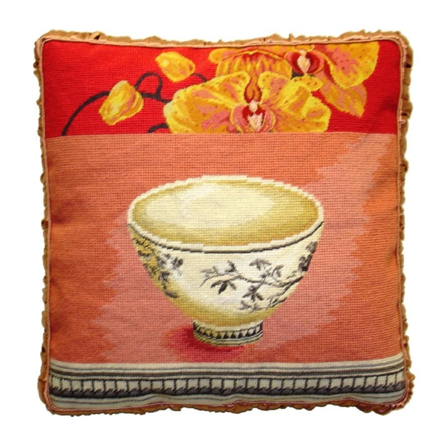 Handmade Wool Needlepoint Pillow Cover - Decorative Throw Cushion Cover - Vintage Floral Embroidery Design  Kathryn White Design N