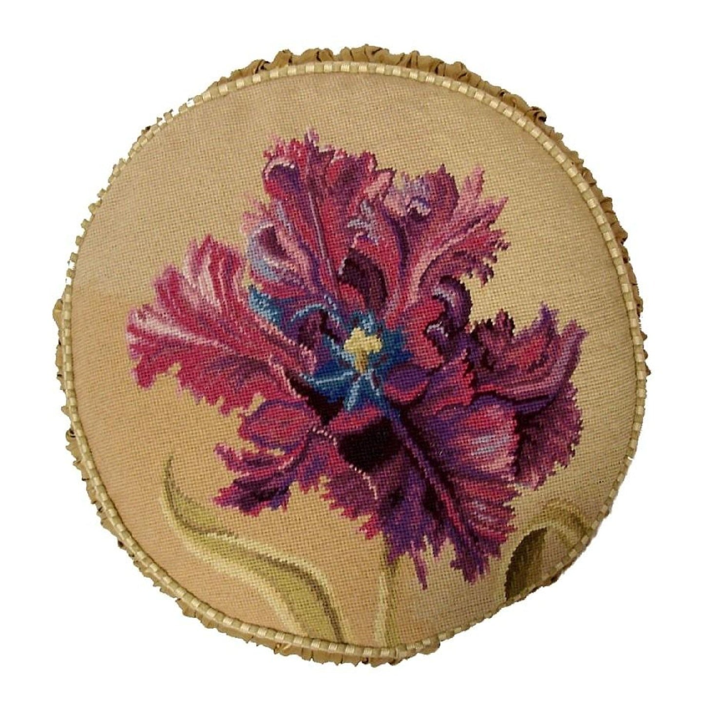 Handmade Wool Needlepoint Pillow Cover - Decorative Throw Cushion Cover - Vintage Floral Embroidery Design Alexandra Churchill designPurple Orchard