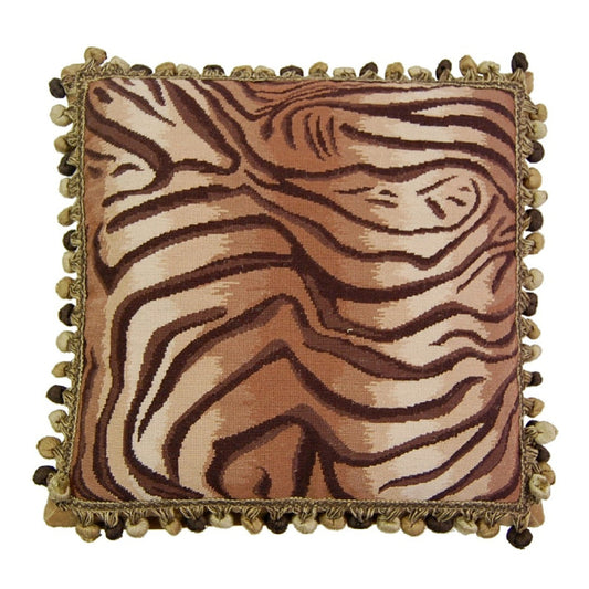 Handmade Wool Needlepoint Pillow Cover - Decorative Throw Cushion Cover - Vintage Floral Embroidery Design  tigger animal print with bush tassel