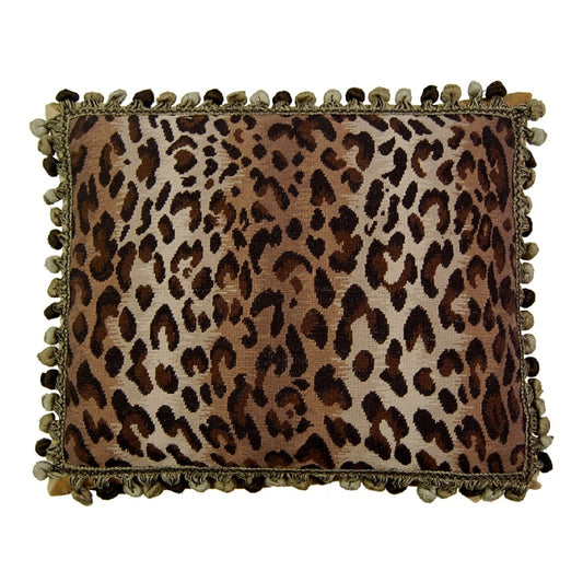 Handmade Wool Needlepoint Pillow Cover - Decorative Throw Cushion Cover - Vintage Floral Embroidery Design  leopard animal print with 3 color tassel