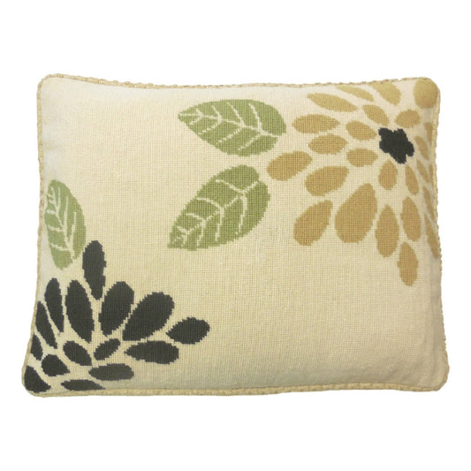 Handmade Wool Needlepoint Pillow Cover - Decorative Throw Cushion Cover - Vintage Floral Embroidery Design abstract flower checker cording