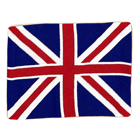 Handmade Wool Needlepoint Pillow Cover - Decorative Throw Cushion Cover - Vintage Floral Embroidery Design U K flag