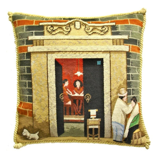 Handmade Wool Needlepoint Pillow Cover - Decorative Throw Cushion Cover - Vintage Floral Embroidery Design  Shanghai ShiKuMen with cording I