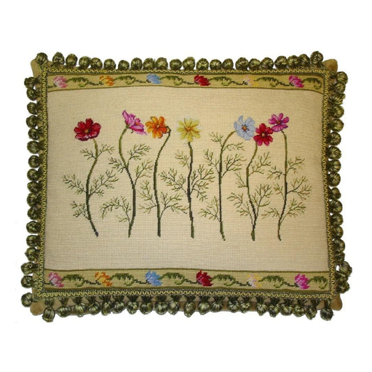 Handmade Wool Needlepoint Pillow Cover - Decorative Throw Cushion Cover - Vintage Floral Embroidery Design  with 2 color tassel II
