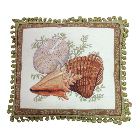 Handmade Wool Needlepoint Pillow Cover - Decorative Throw Cushion Cover - Vintage Floral Embroidery Design  Wendy Russells Shell-1 with tassel